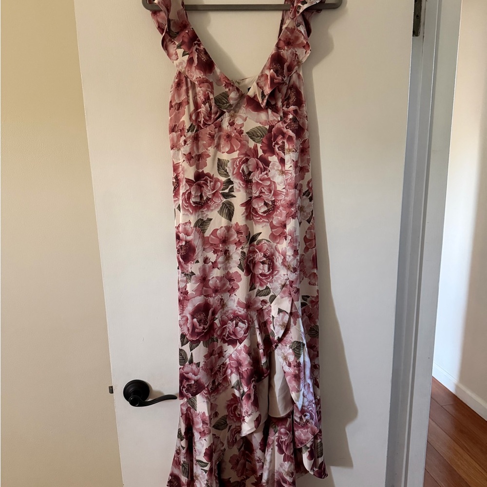 Express Asymmetrical Floral Dress in Pink and White